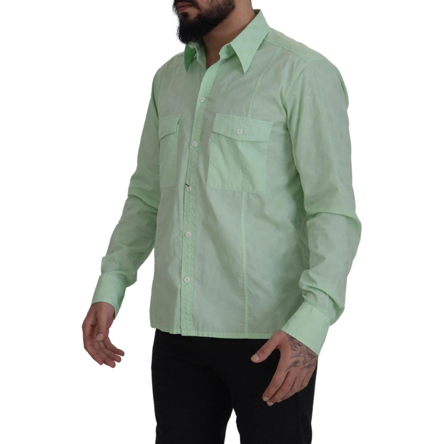 Mint Green Slim Fit Casual Button-Down Shirt