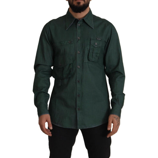 Dolce & Gabbana Dark Green Button Down Long Sleeves Shirt Dolce & Gabbana
