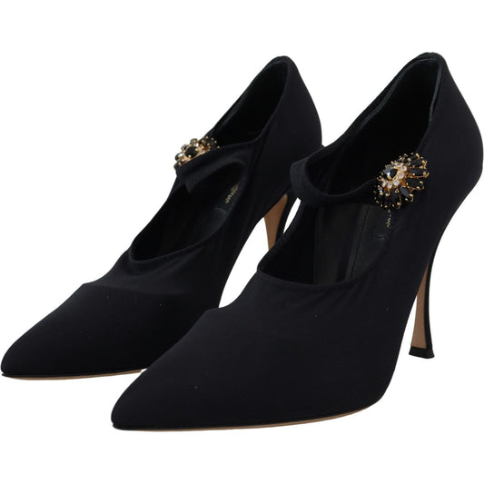 Chic Black Mary Jane Sock Pumps with Crystals