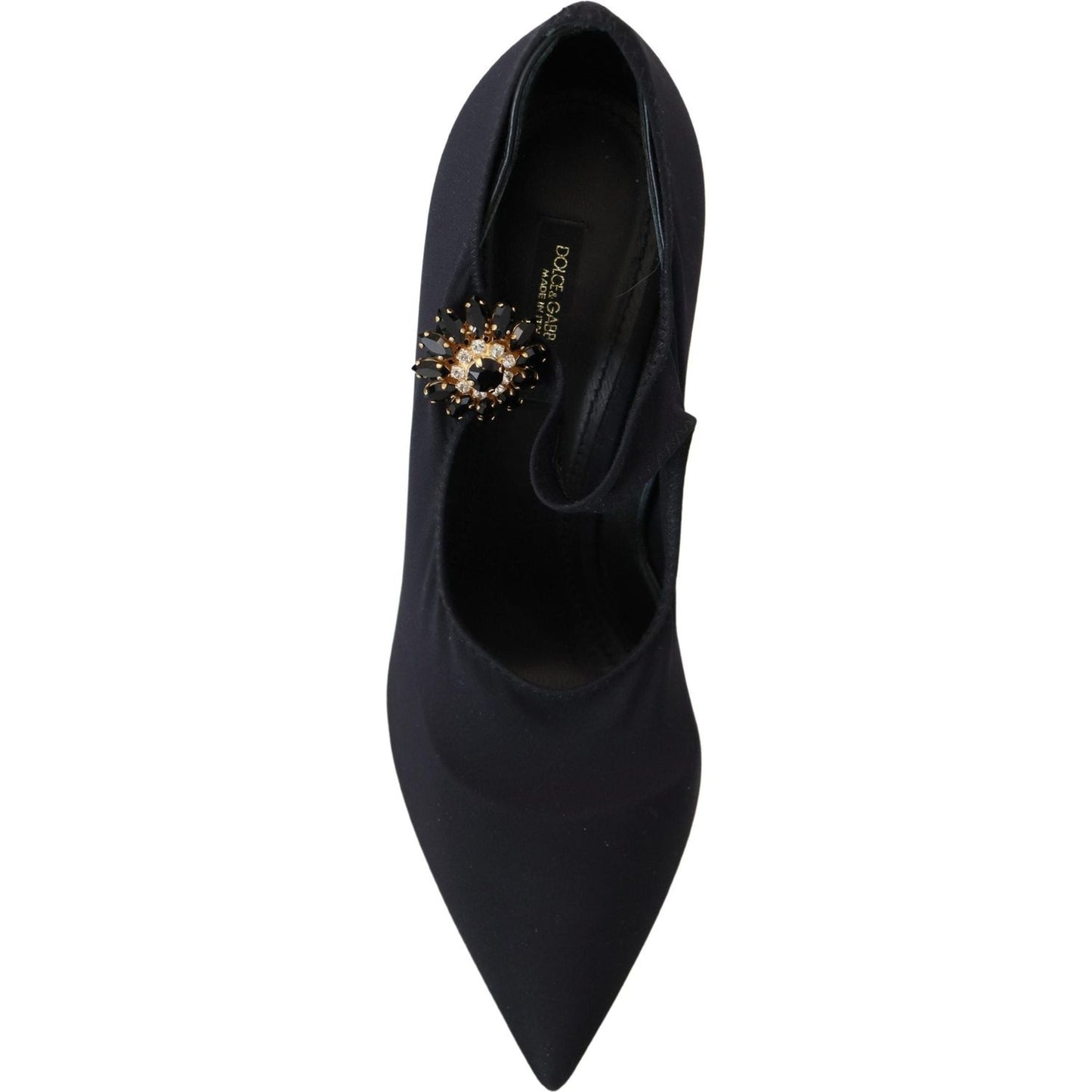 Chic Black Mary Jane Sock Pumps with Crystals