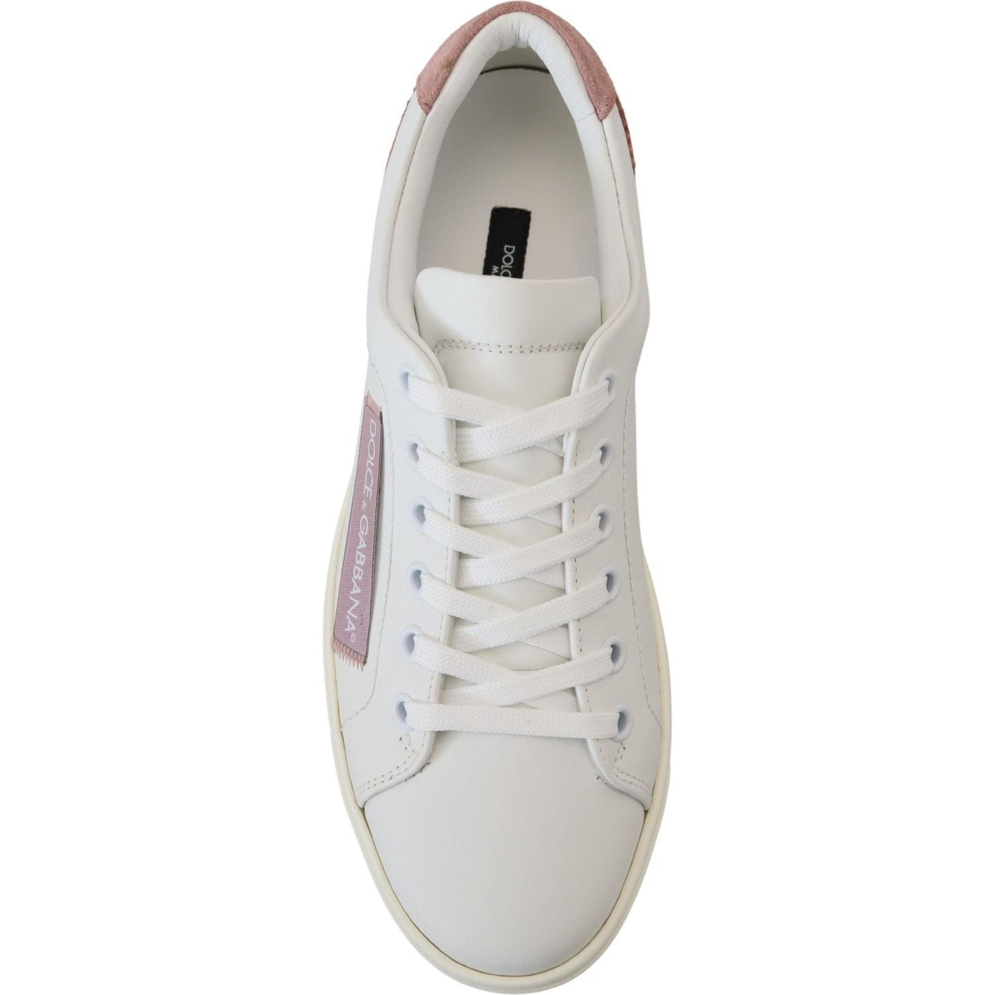 Chic White Pink Leather Low-Top Sneakers