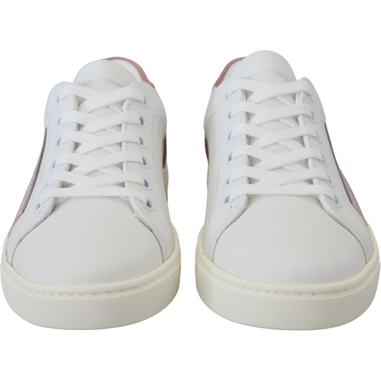 Chic White Pink Leather Low-Top Sneakers