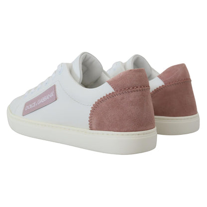 Dolce & Gabbana White Pink Leather Low Top Sneakers Shoes