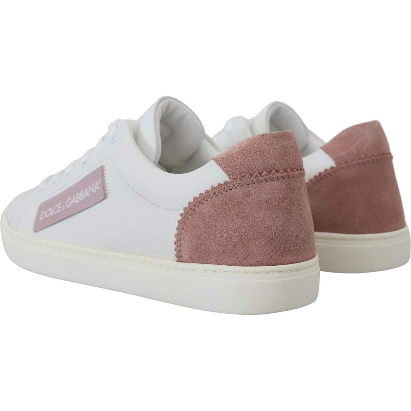 Chic White Pink Leather Low-Top Sneakers