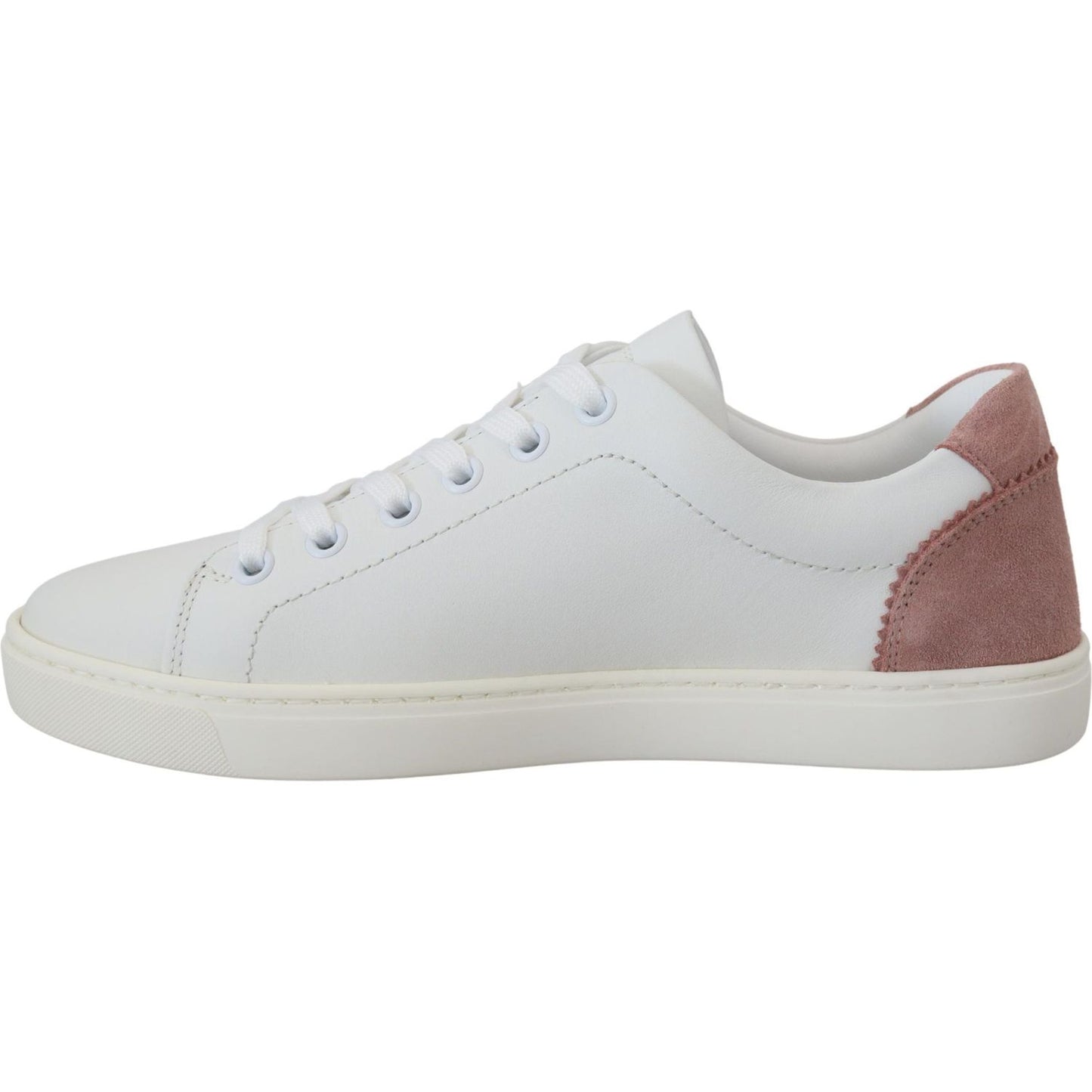 Chic White Pink Leather Low-Top Sneakers