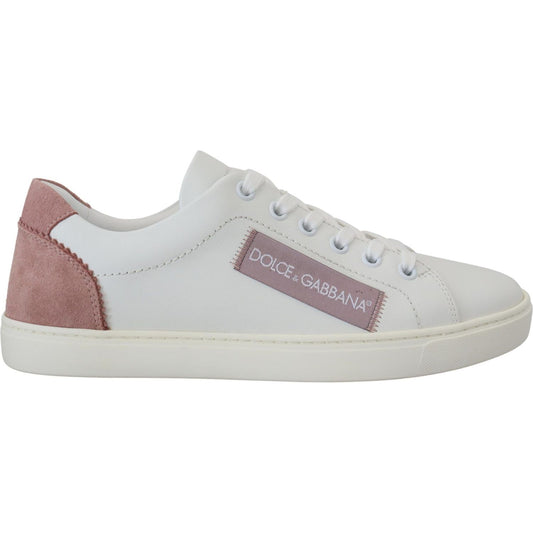 Chic White Pink Leather Low-Top Sneakers