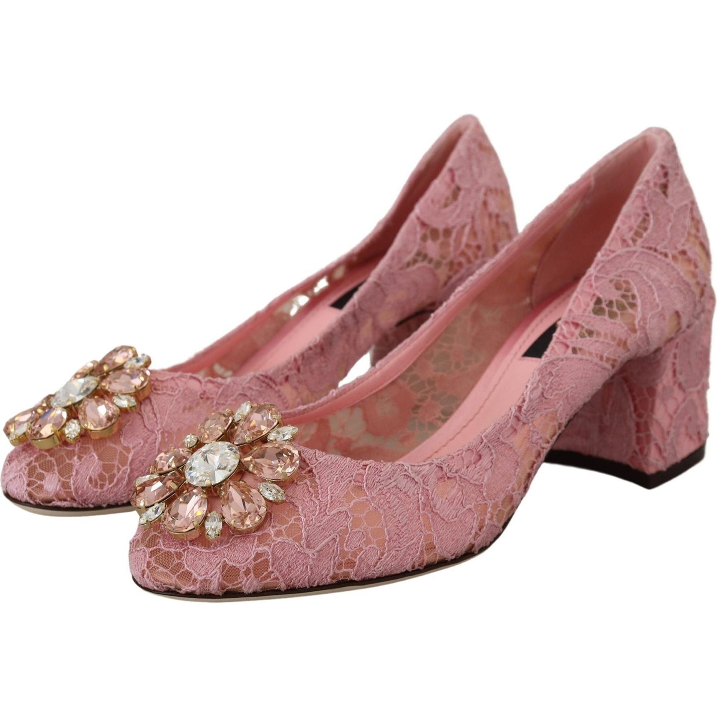 Pastel Pink Lace Crystal Embellished Pumps