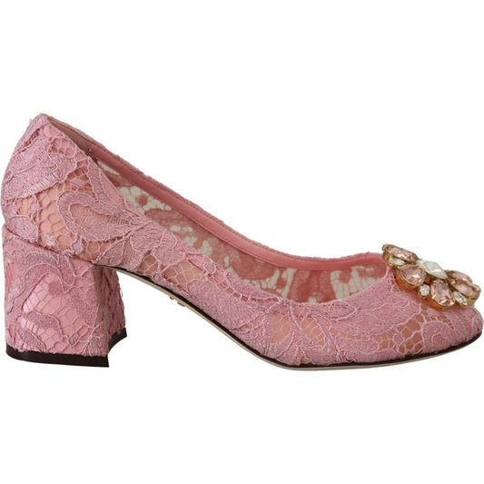 Pastel Pink Lace Crystal Embellished Pumps