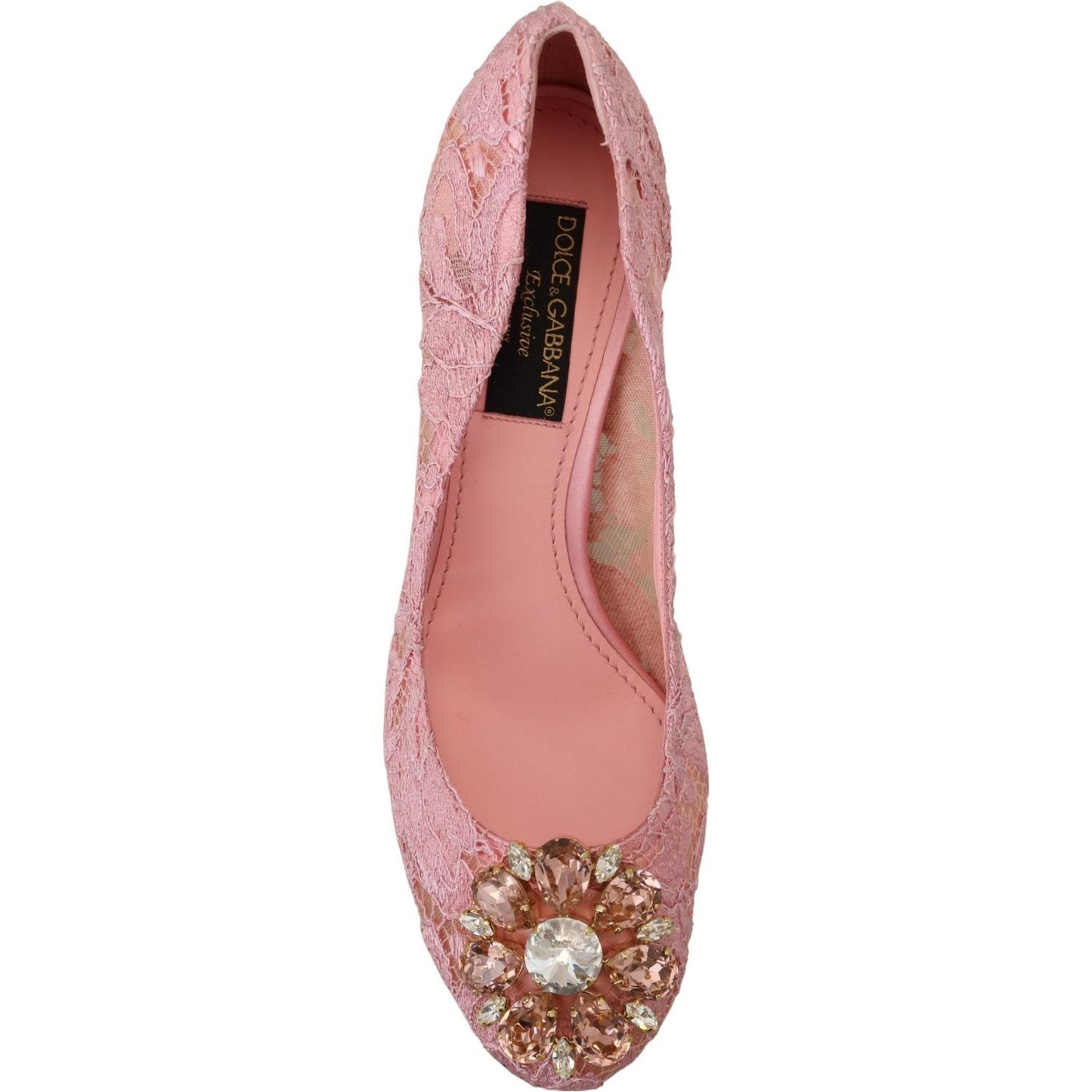 Pastel Pink Lace Crystal Embellished Pumps