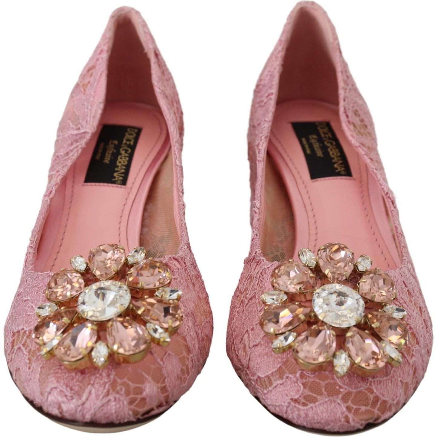 Pastel Pink Lace Crystal Embellished Pumps