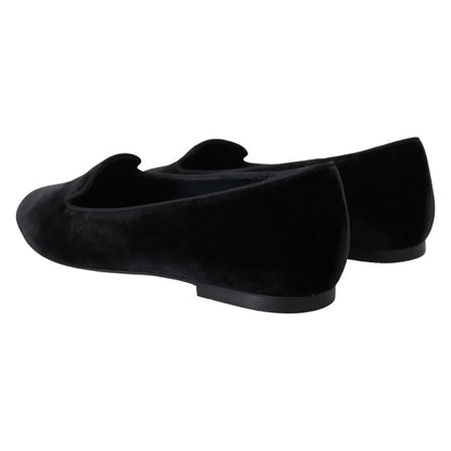 Dolce & Gabbana Black Velvet Slip Ons Loafers Flats Shoes