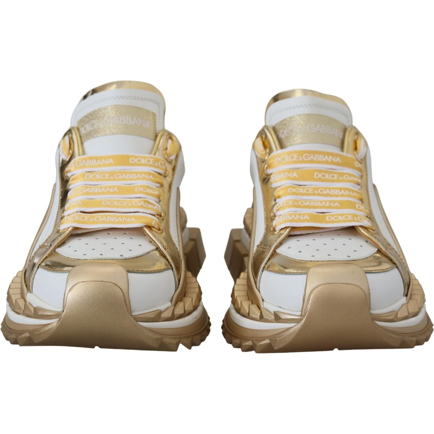 Elegant White and Gold Leather Sneakers