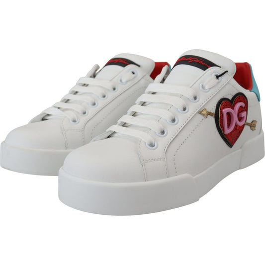 Elegant White Portofino Leather Sneakers