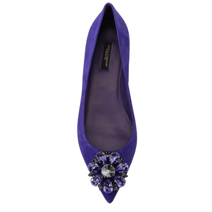 Dolce & Gabbana Purple Suede Crystals Loafers Flats Shoes