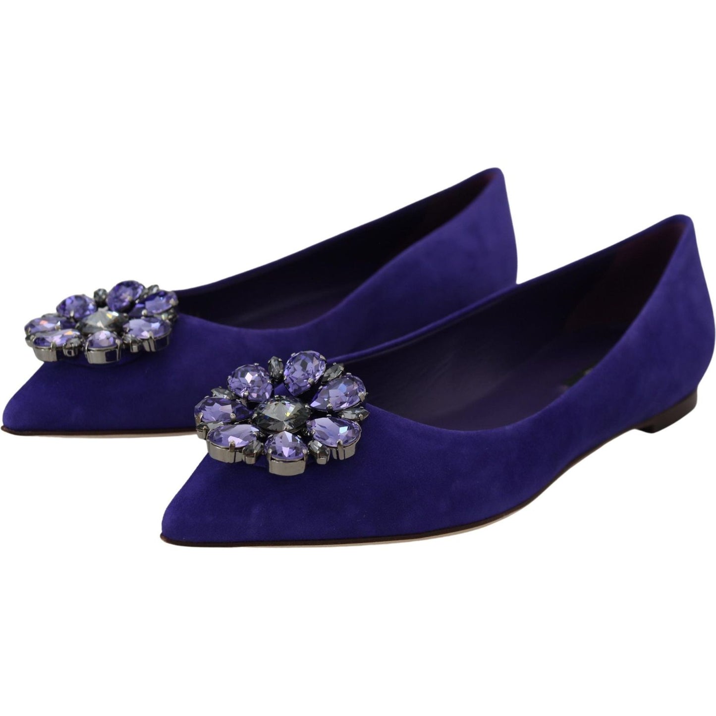 Embellished Crystal Purple Suede Flats