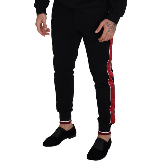 Elegant Black Jogging Sweatpants with Red Detail