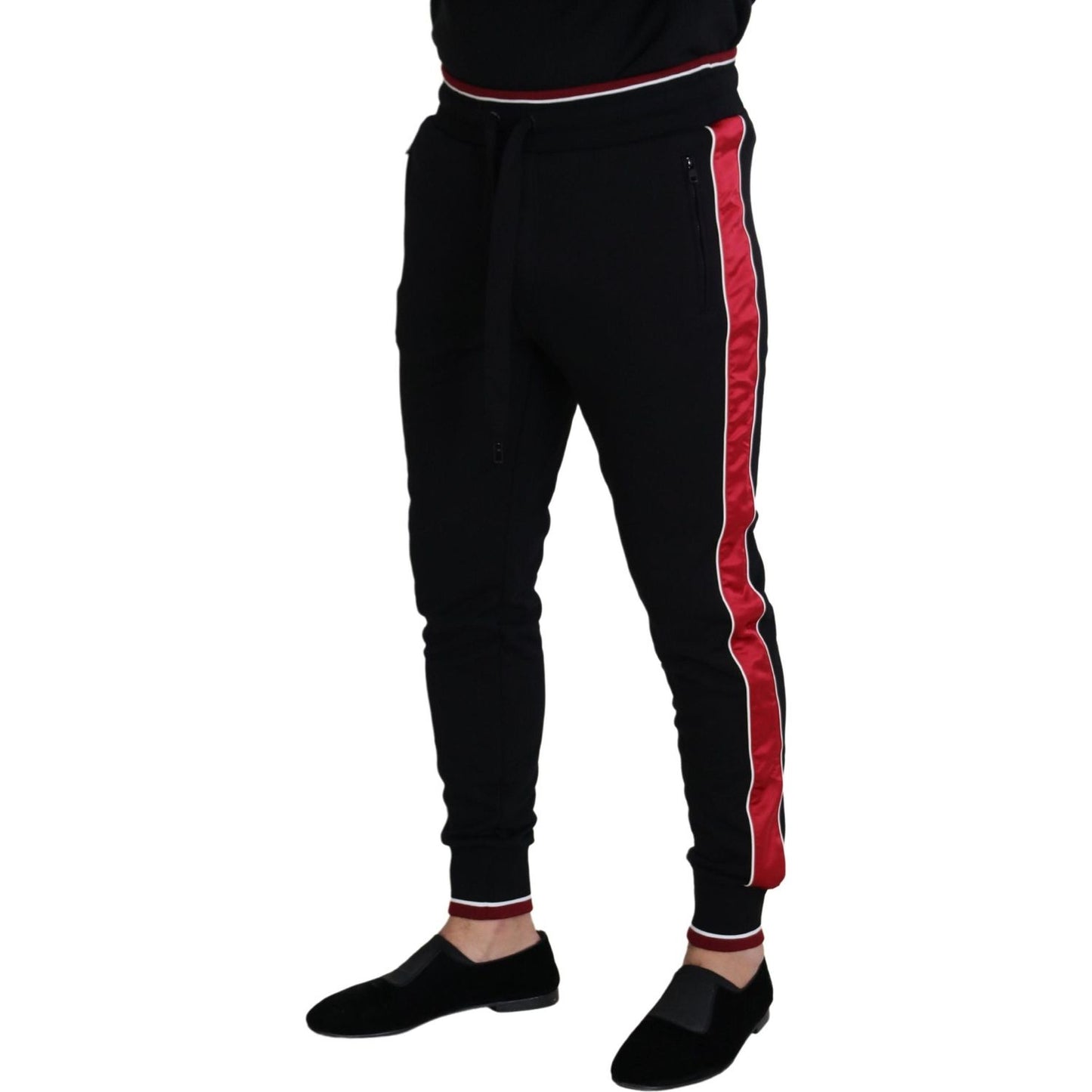 Elegant Black Jogging Sweatpants with Red Detail