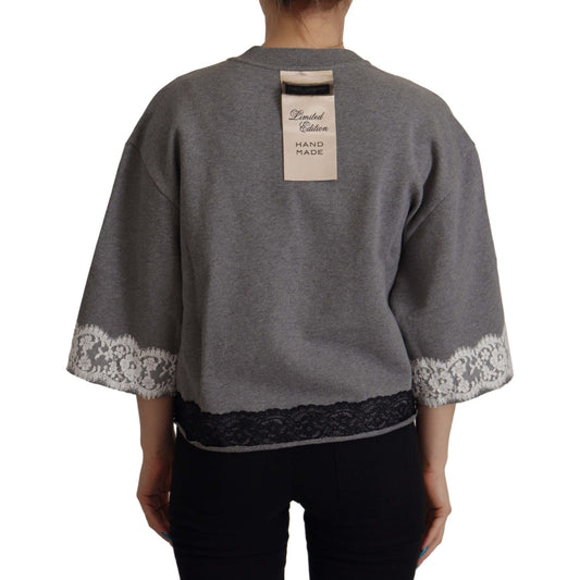 Chic Grey Cotton Heart Tee with Bell Sleeves