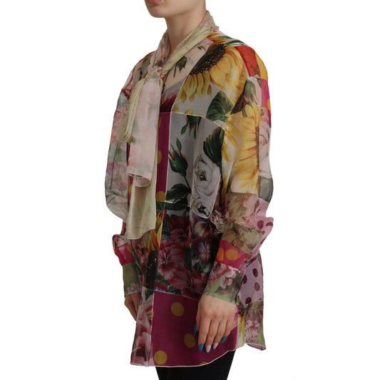 Multicolor Silk Ascot Collar Blouse