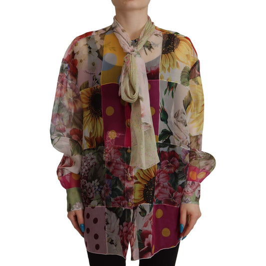 Multicolor Silk Ascot Collar Blouse