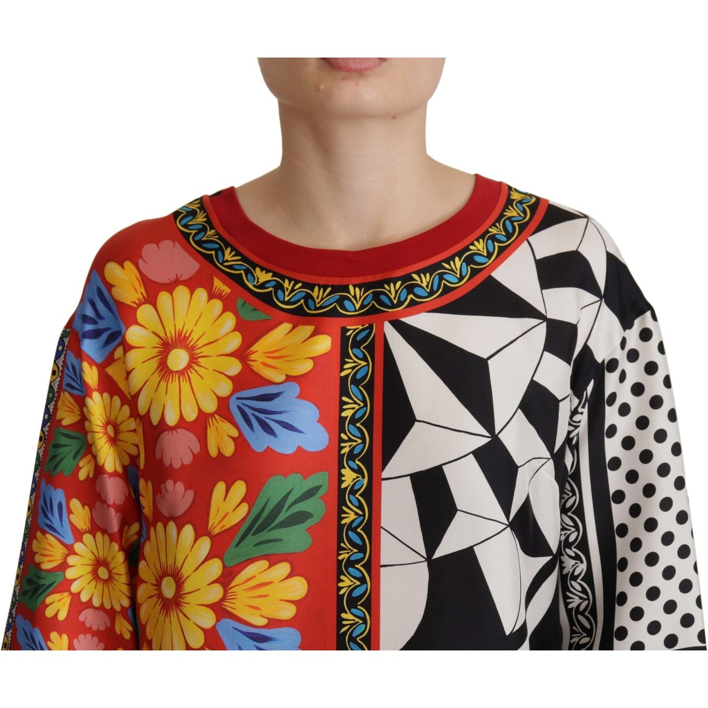 Silk Baroque Floral Round Neck Blouse