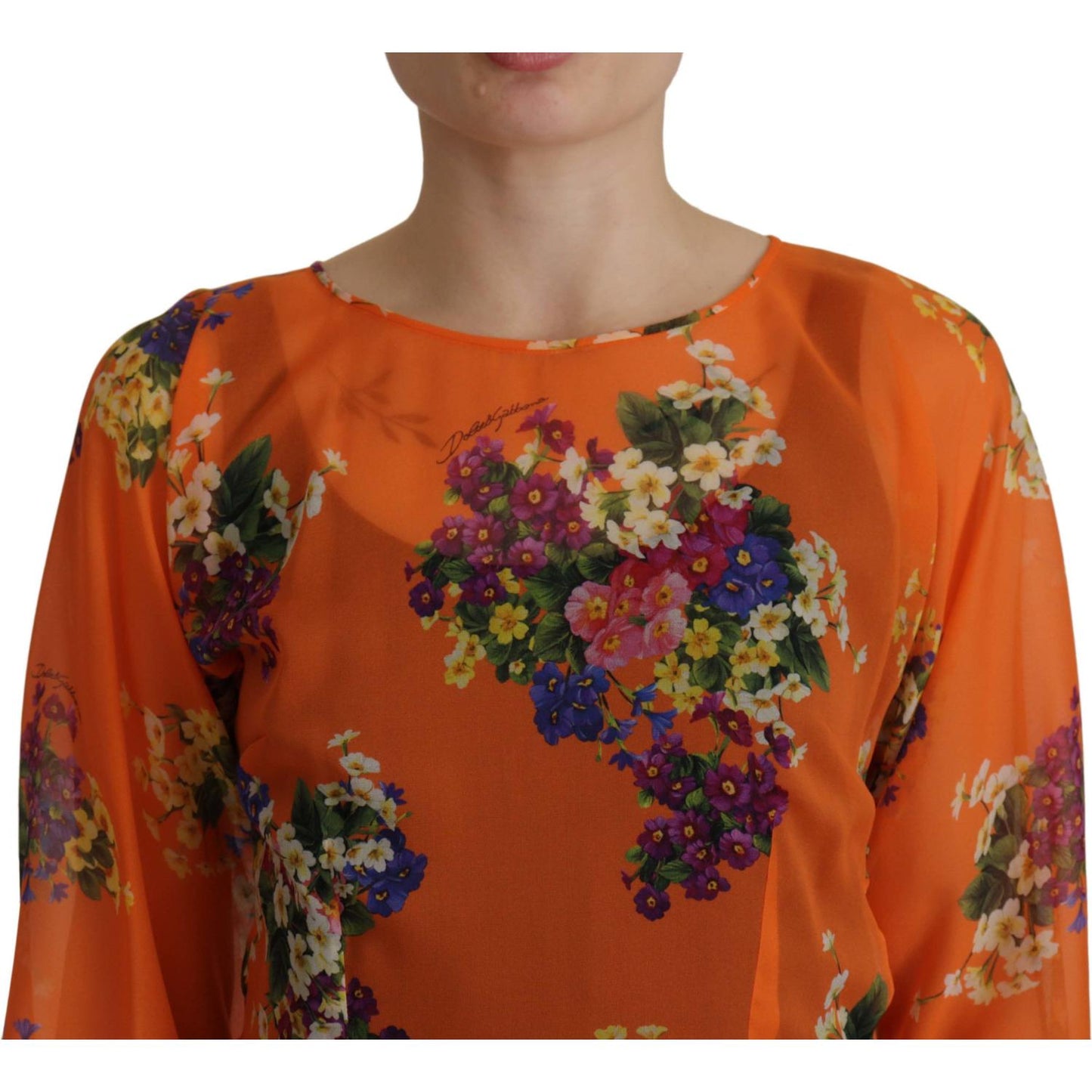 Elegant Floral Silk Blouse with Back Zipper