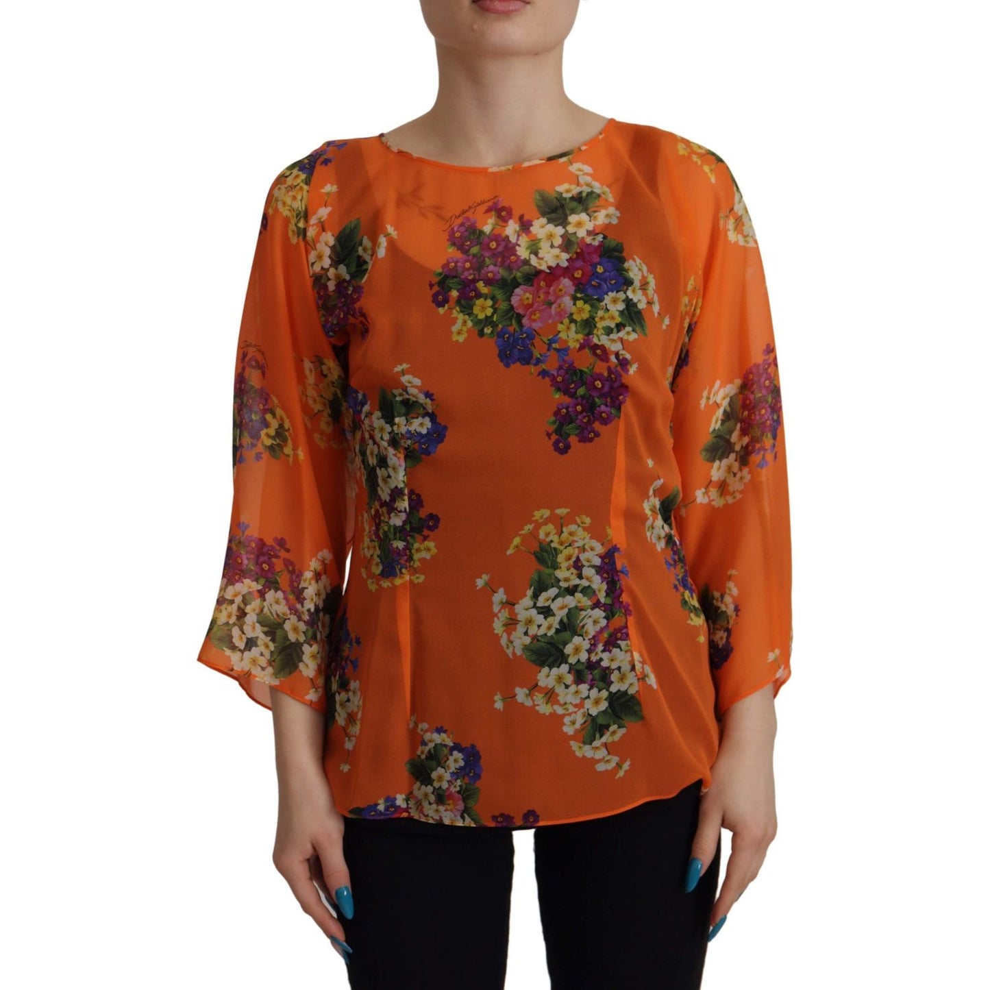 Elegant Floral Silk Blouse with Back Zipper