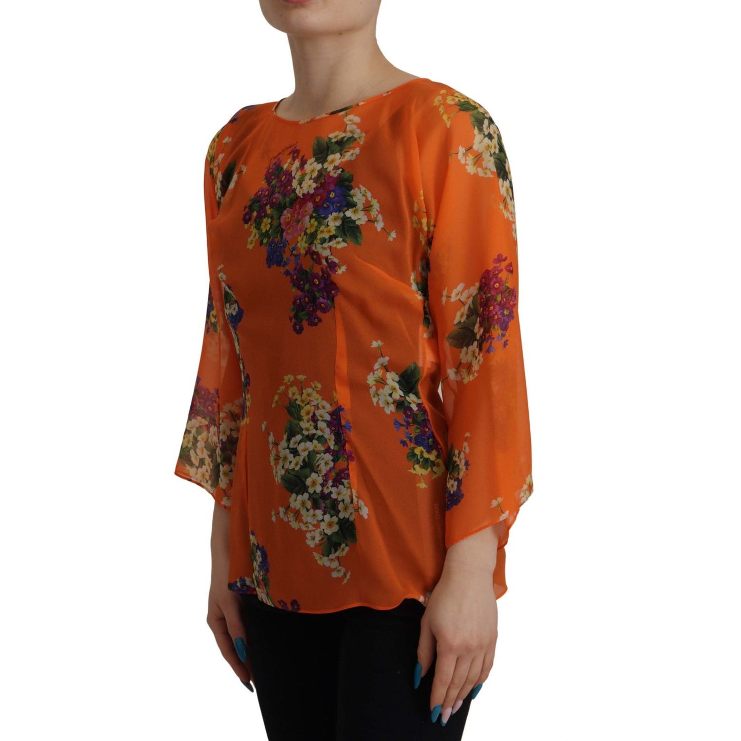 Elegant Floral Silk Blouse with Back Zipper