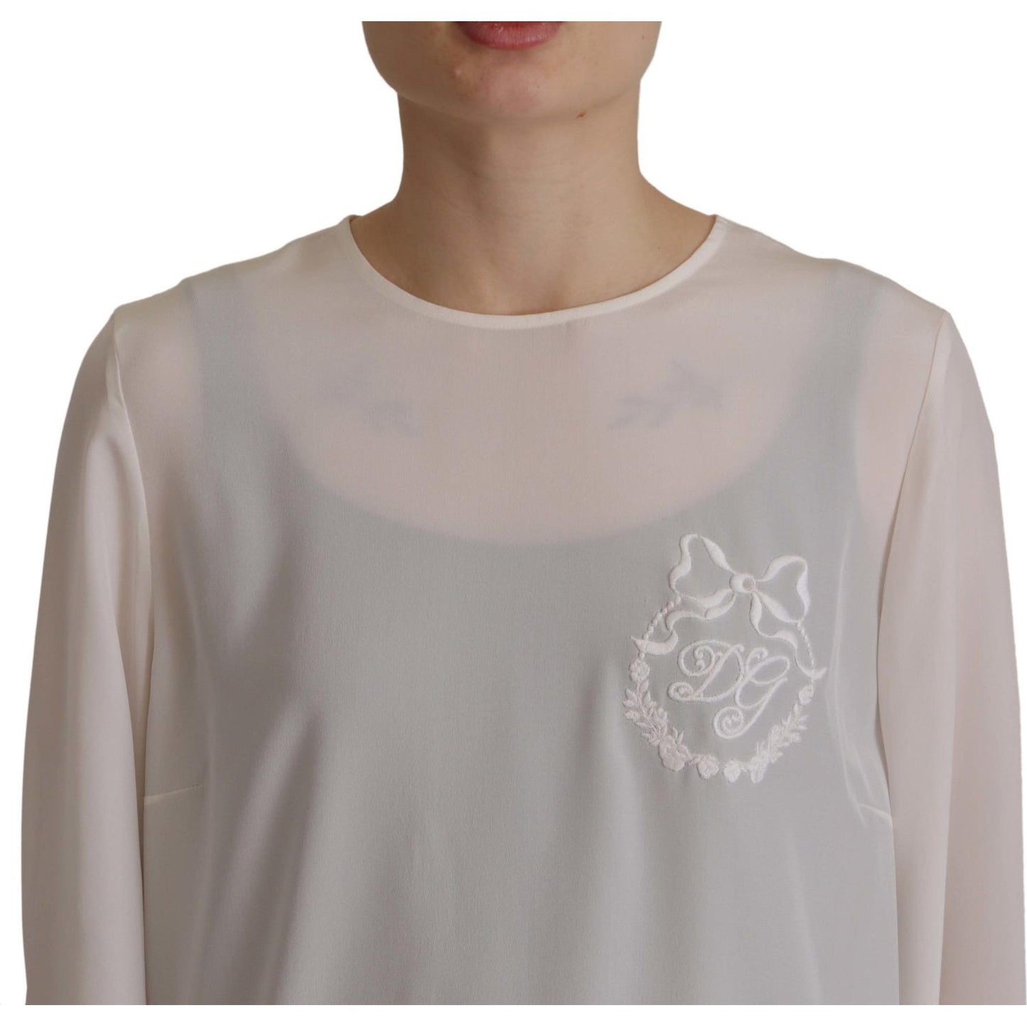 Elegant Silk Top with Logo Embroidery