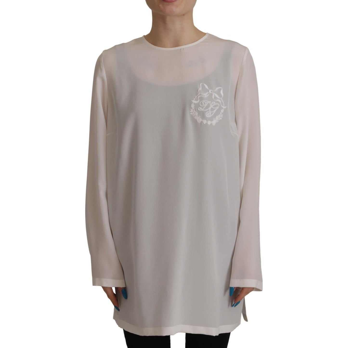 Elegant Silk Top with Logo Embroidery