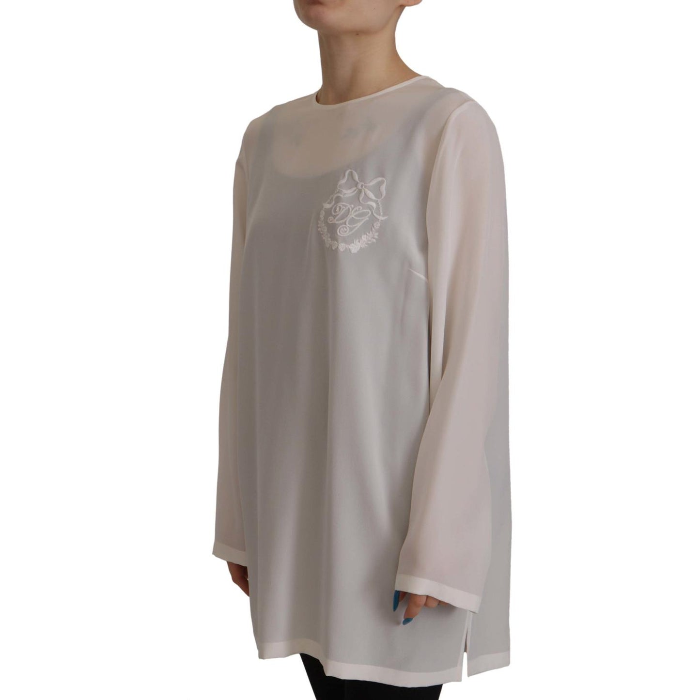 Elegant Silk Top with Logo Embroidery