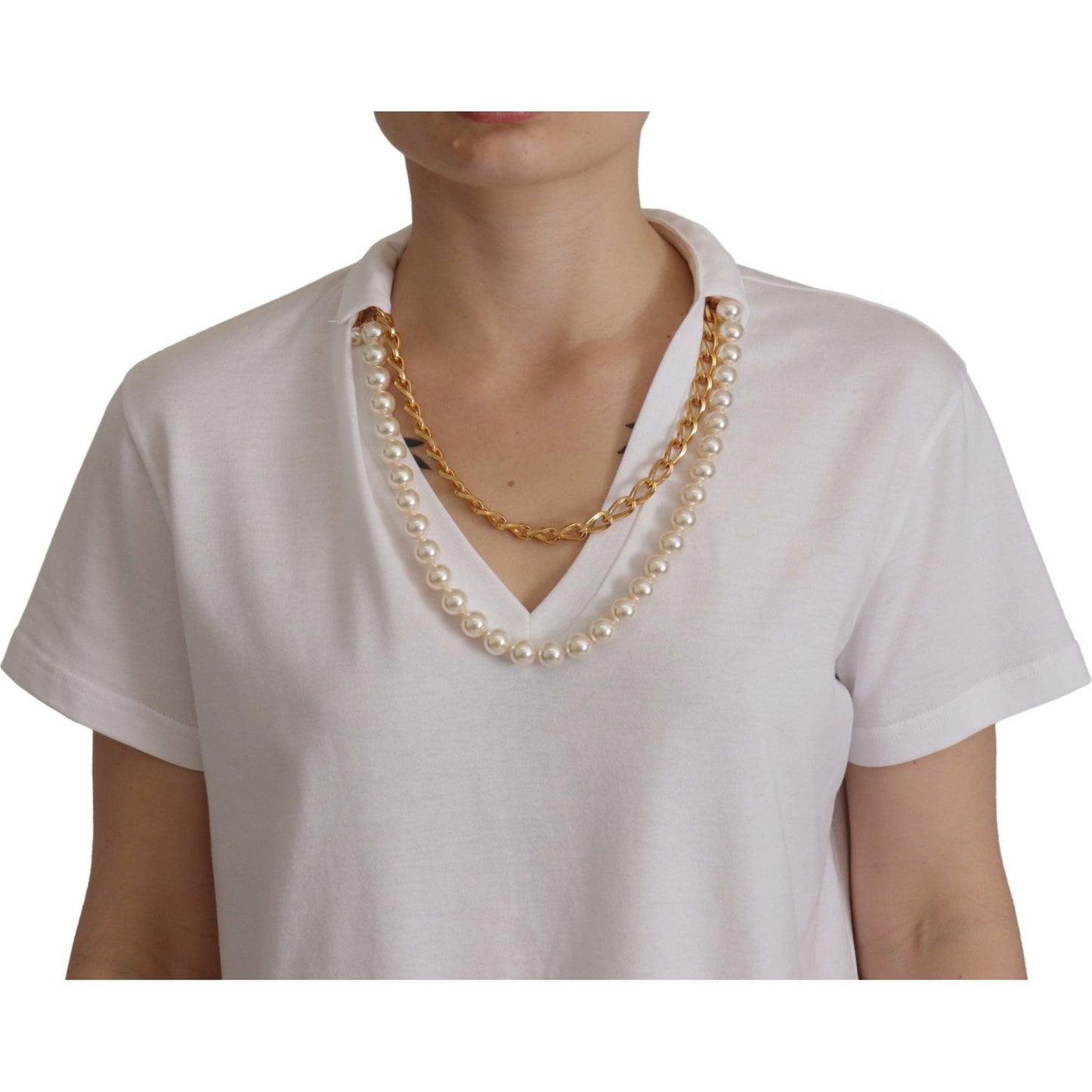 Stunning V-Neckline Logo Embellished Tee