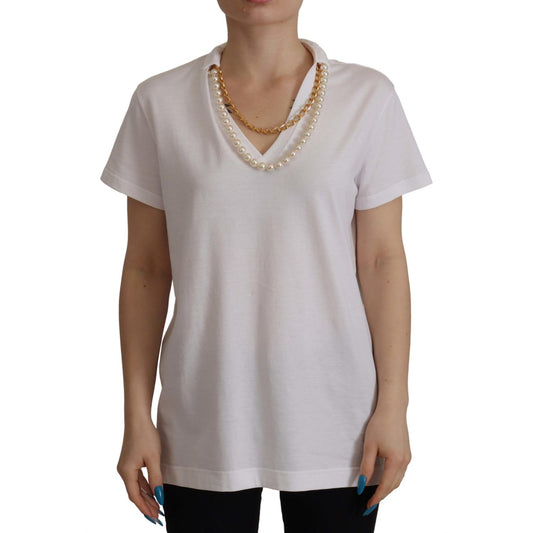 Stunning V-Neckline Logo Embellished Tee