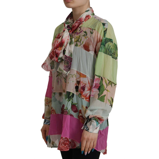 Elegant Floral Patchwork Silk Blouse