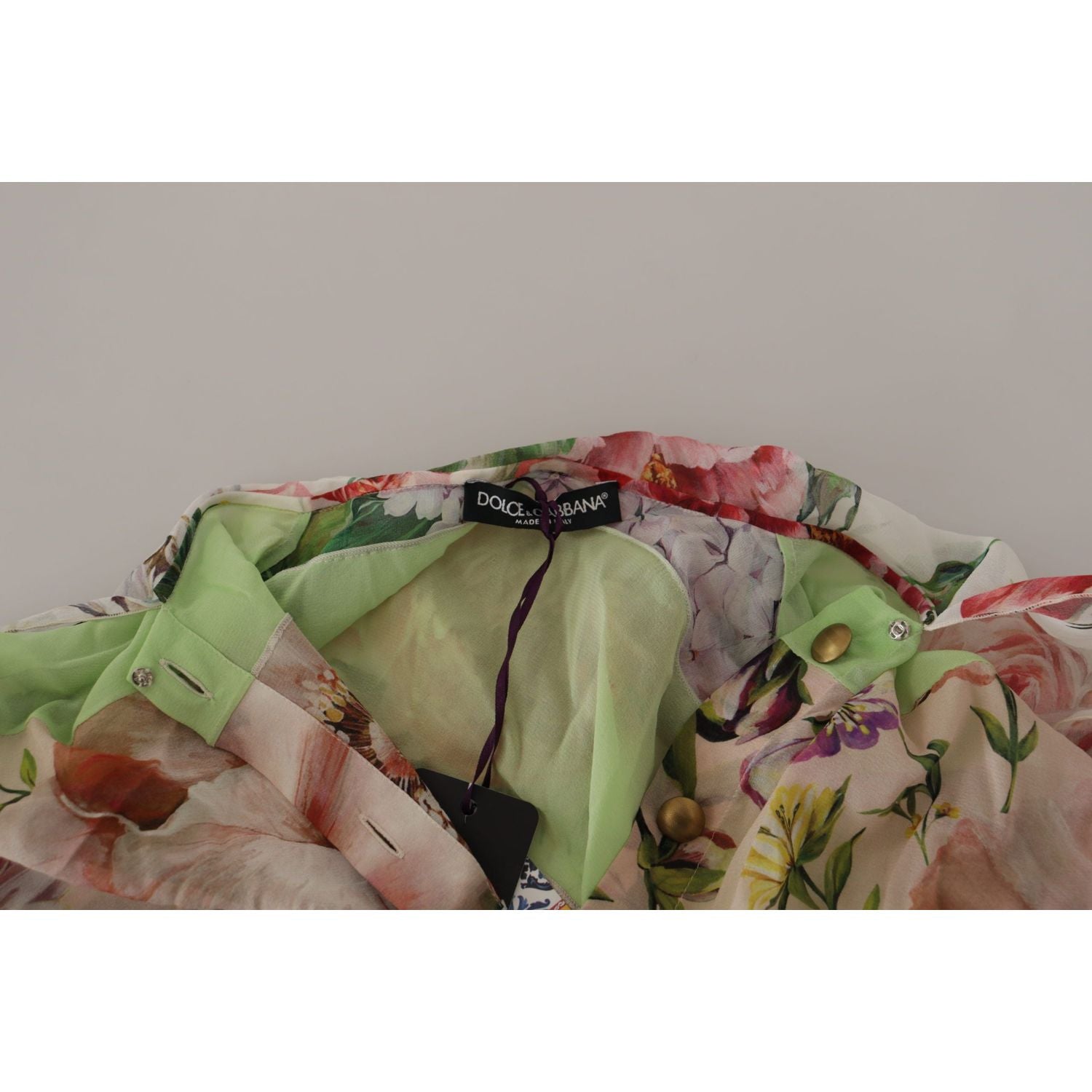 Dolce & Gabbana Multicolor  Floral Patchwork Design Ascot Collar Top Blouse