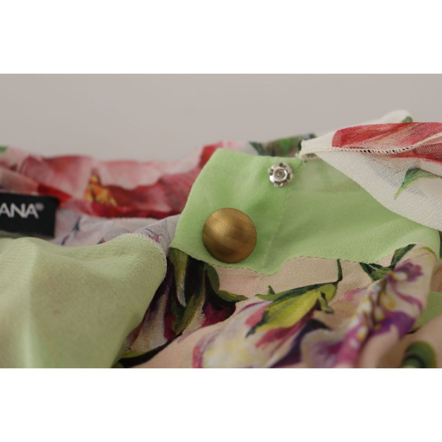 Dolce & Gabbana Multicolor Floral Patchwork Design Ascot Collar Top Blouse
