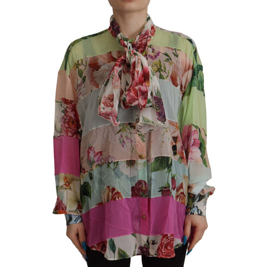 Elegant Floral Patchwork Silk Blouse