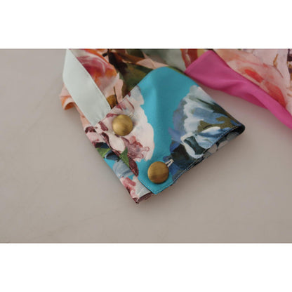 Dolce & Gabbana Multicolor Floral Patchwork Design Ascot Collar Top Blouse