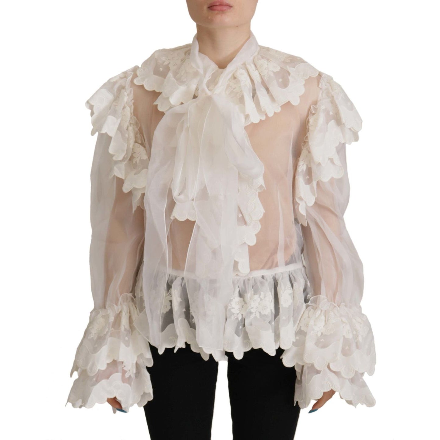 Elegant White Lace Silk-Cotton Top