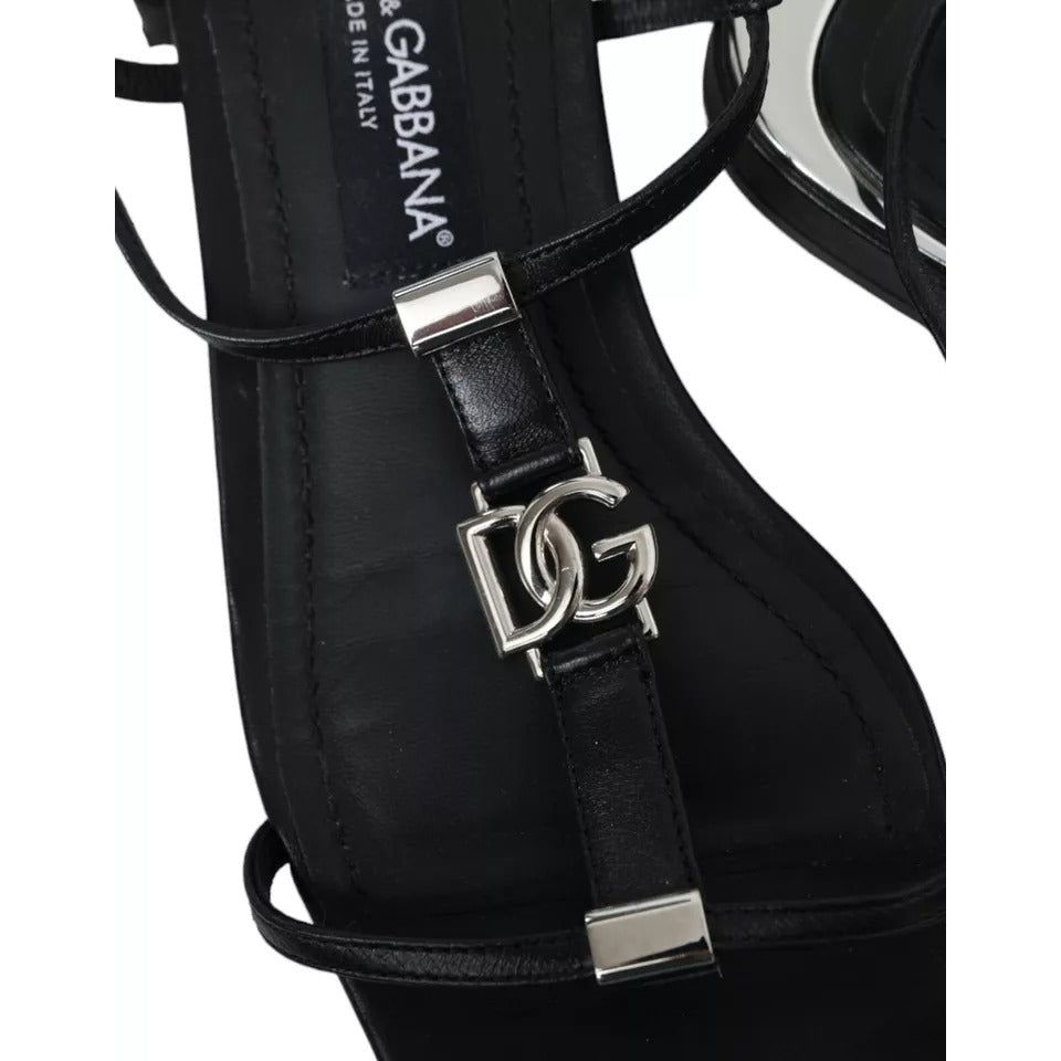 Black Leather DG Logo Flats Sandals Shoes