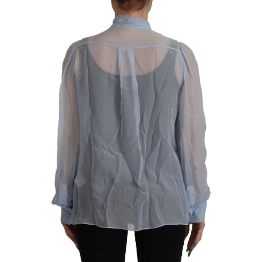 Elegant Silk Ascot Collar Blouse in Light Blue