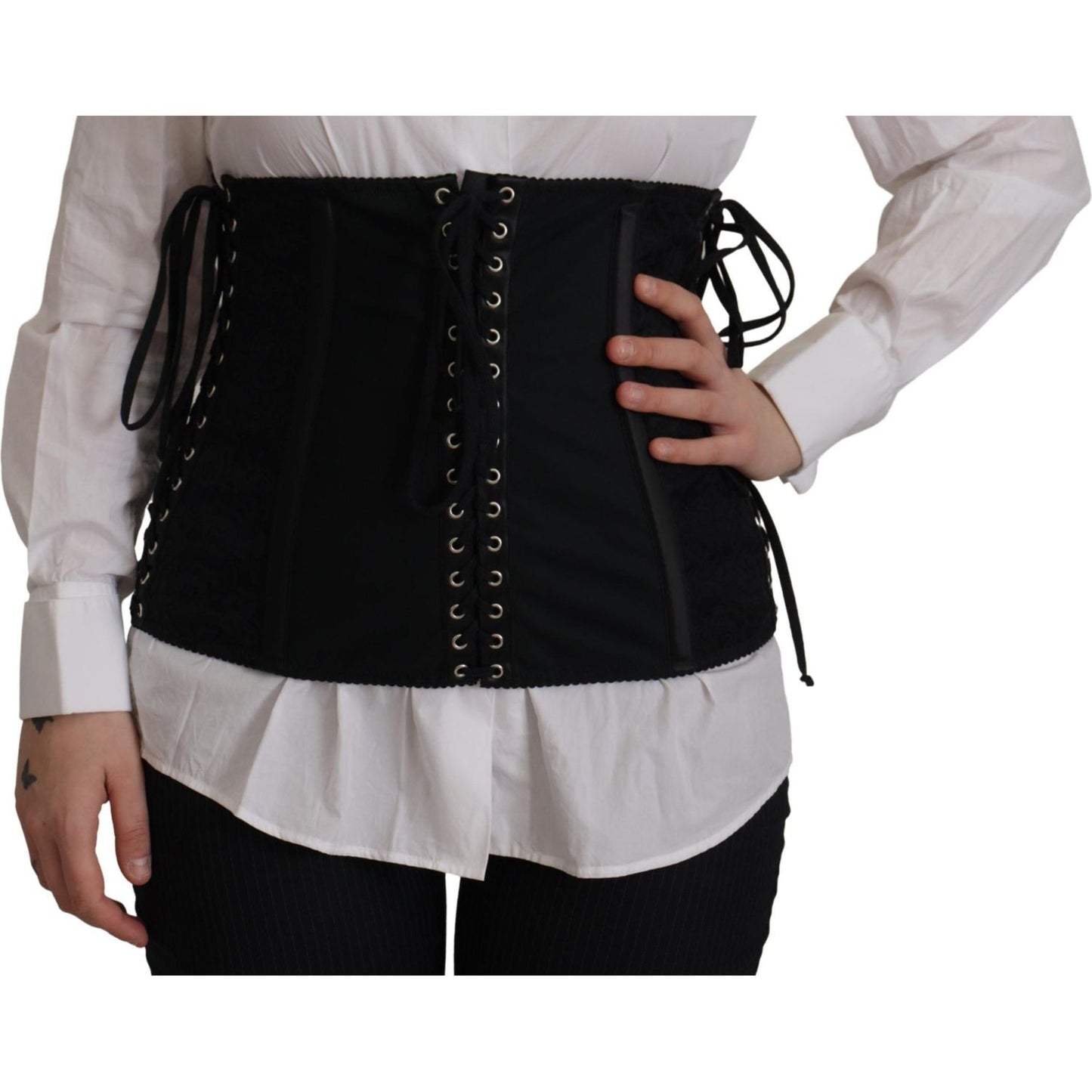 Elegant Black Corset Waist Strap Top