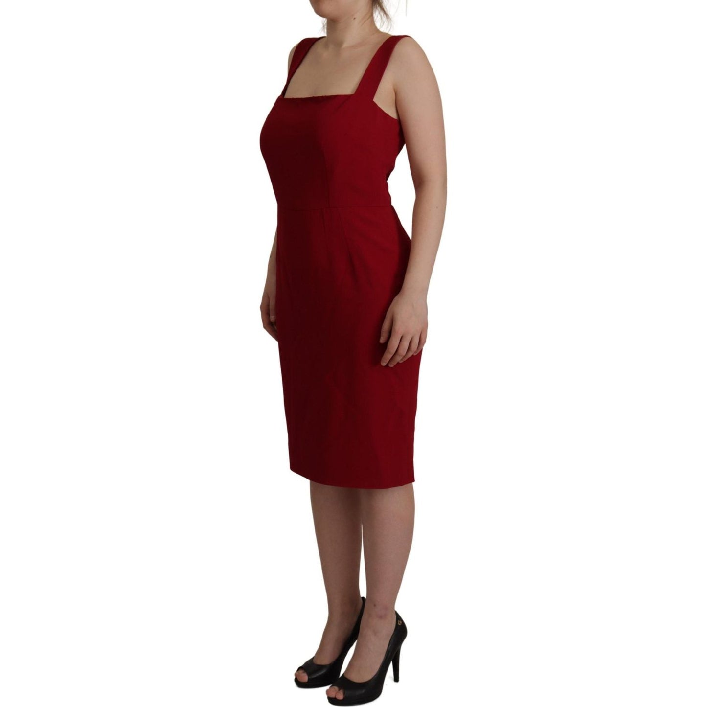 Dolce & Gabbana Elegant Red Square Neck Midi Dress Dolce & Gabbana