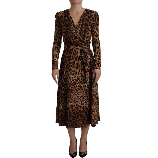 Dolce & Gabbana Brown Leopard Wrap A-line Maxi Viscose Dress Dolce & Gabbana