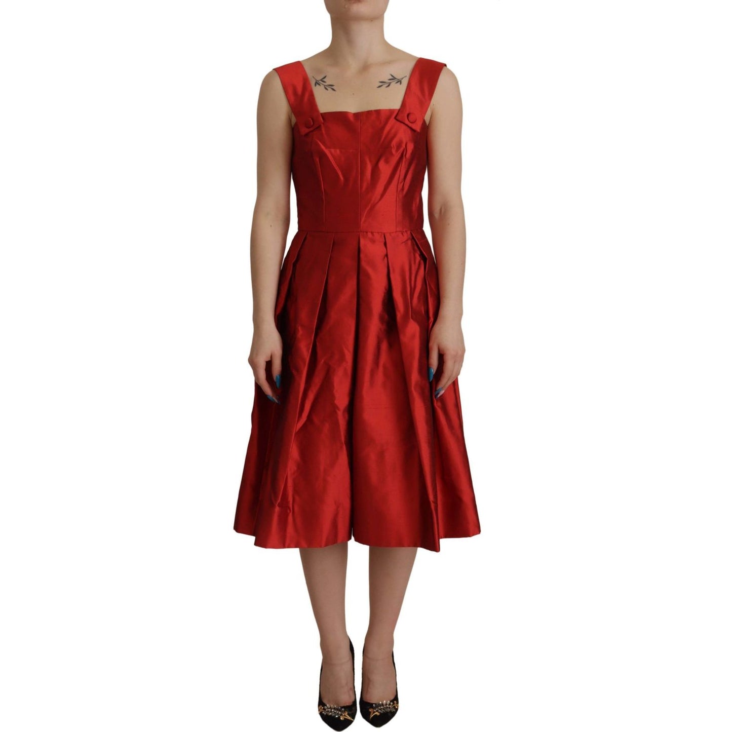 Radiant Red Silk A-Line Midi Dress