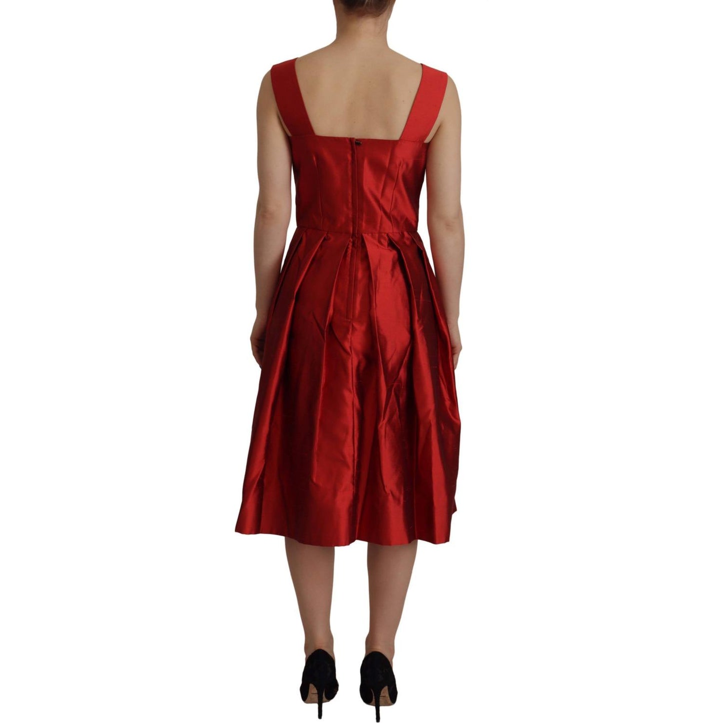 Radiant Red Silk A-Line Midi Dress