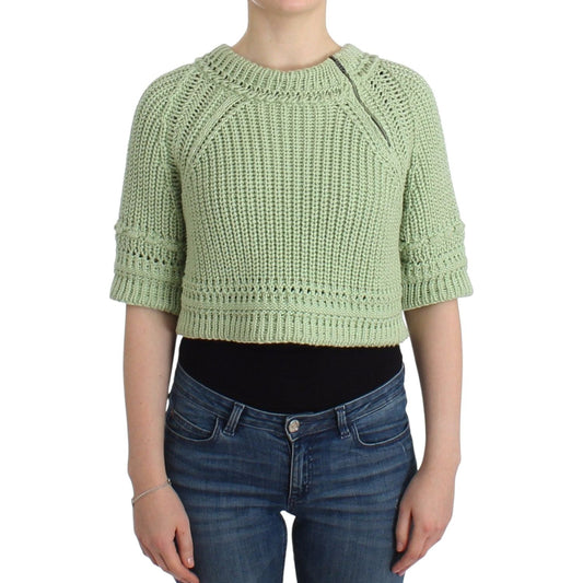Ermanno Scervino | Chic Green Cropped Cotton Sweater| McRichard Designer Brands   