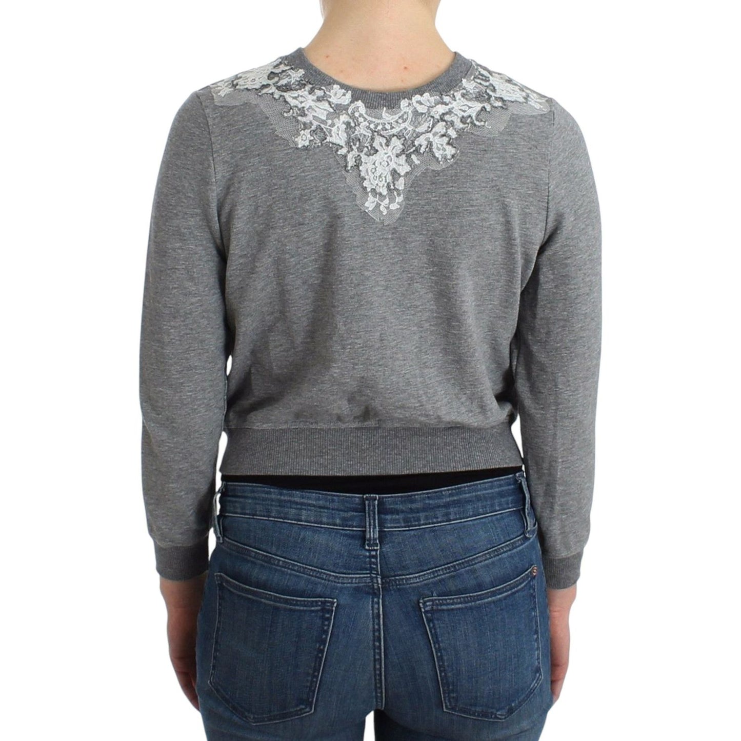 Ermanno Scervino Chic Gray Cotton Blend Short Cardigan lingerie-gray-lace-sweater-cardigan-top