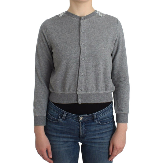 Ermanno Scervino Chic Gray Cotton Blend Short Cardigan lingerie-gray-lace-sweater-cardigan-top