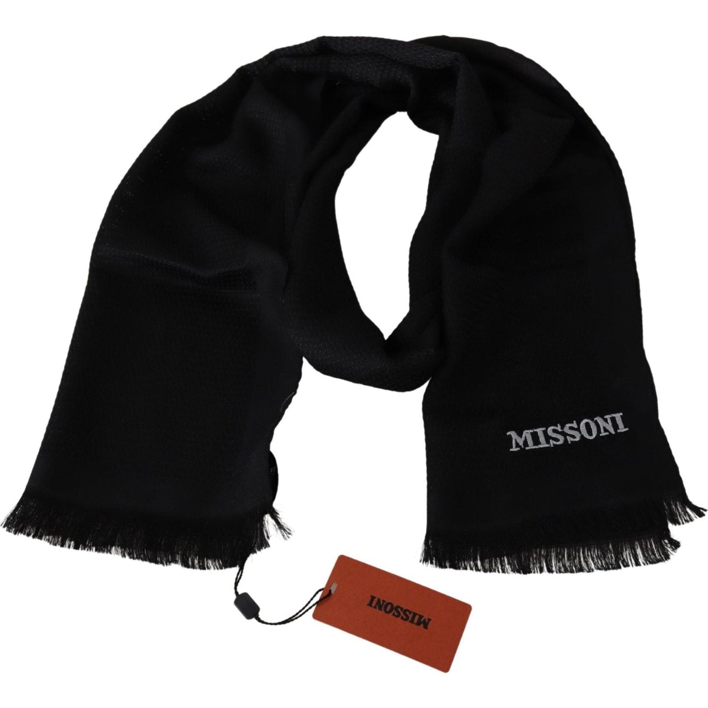 Black Wool Blend Unisex Neck Wrap Fringes Men's Scarf